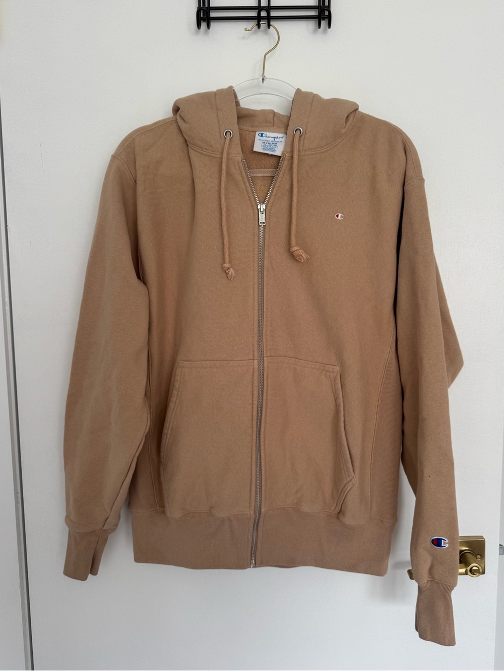 Champion Tan Full-Zip Hoodie with Drawstring Hood